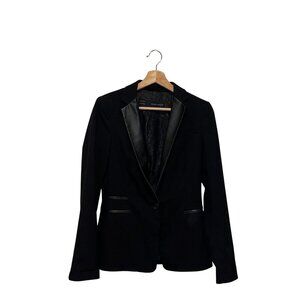 Zara Basic Black Single-Button Satin Lapels & Faux Leather Trim Women's Blazer S